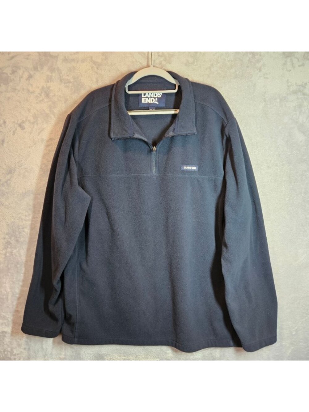 Lands End Mens 2XL-T 1/4 zip Fleece Pullover shirt Jacket Black Outdoor Hiking